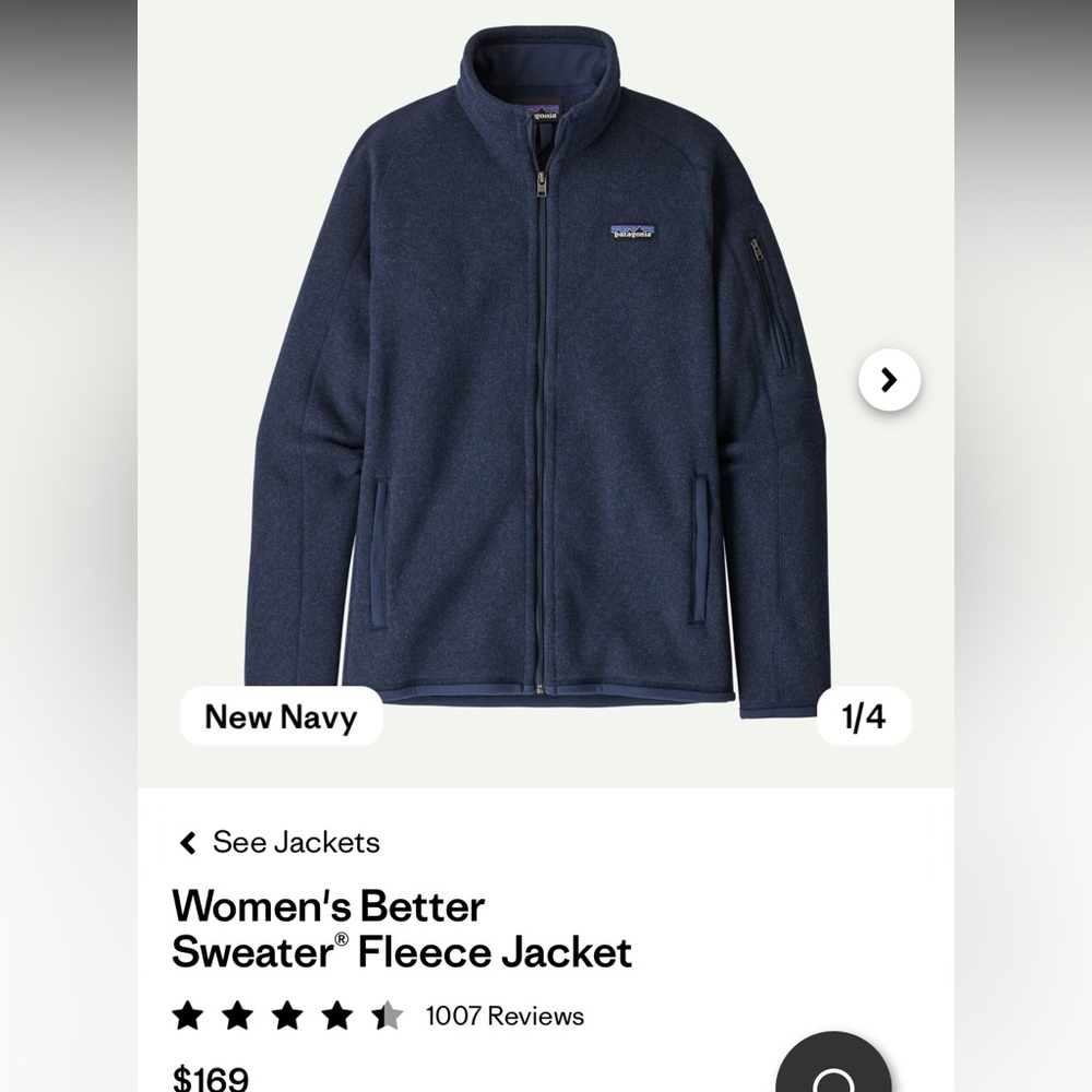 Patagonia Women's Better sweater Navy Jacket, small